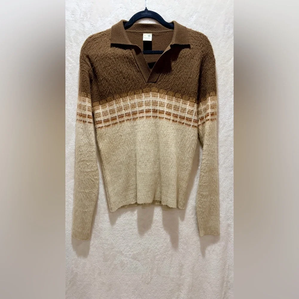 Vintage Grandpa Fuzzy Polo Sweater Size Medium